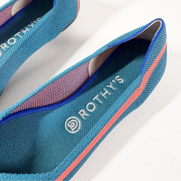 Rothy's Pointed Knit Flats Teal Blue/Neon Stripe Preppy Casual Retired Size 9 - Picture 4 of 15